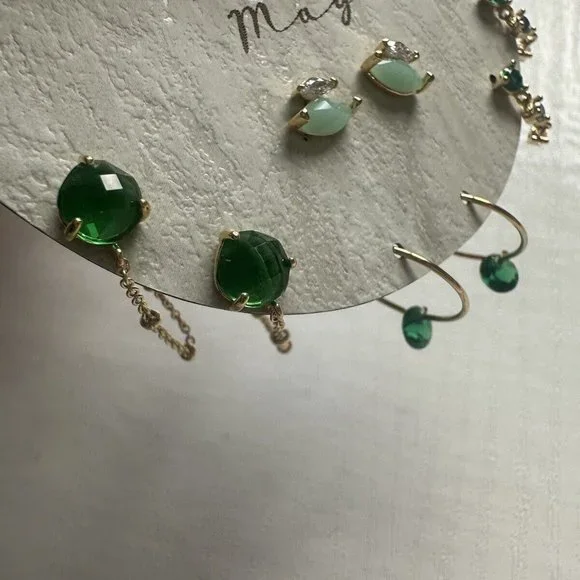 Anthropologie Birthstone Earrings Multi Pack May Green Zodiac Set BNWT - Picture 2 of 6